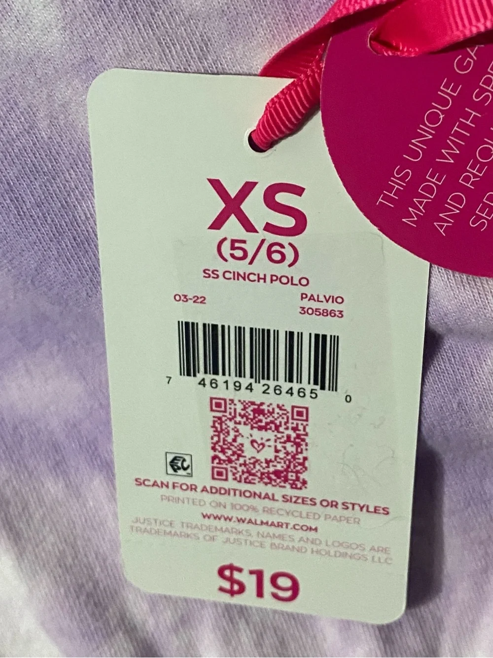 Justice Lavender Tie-Dye Embroidered Butterfly Polo Crop Top NWT